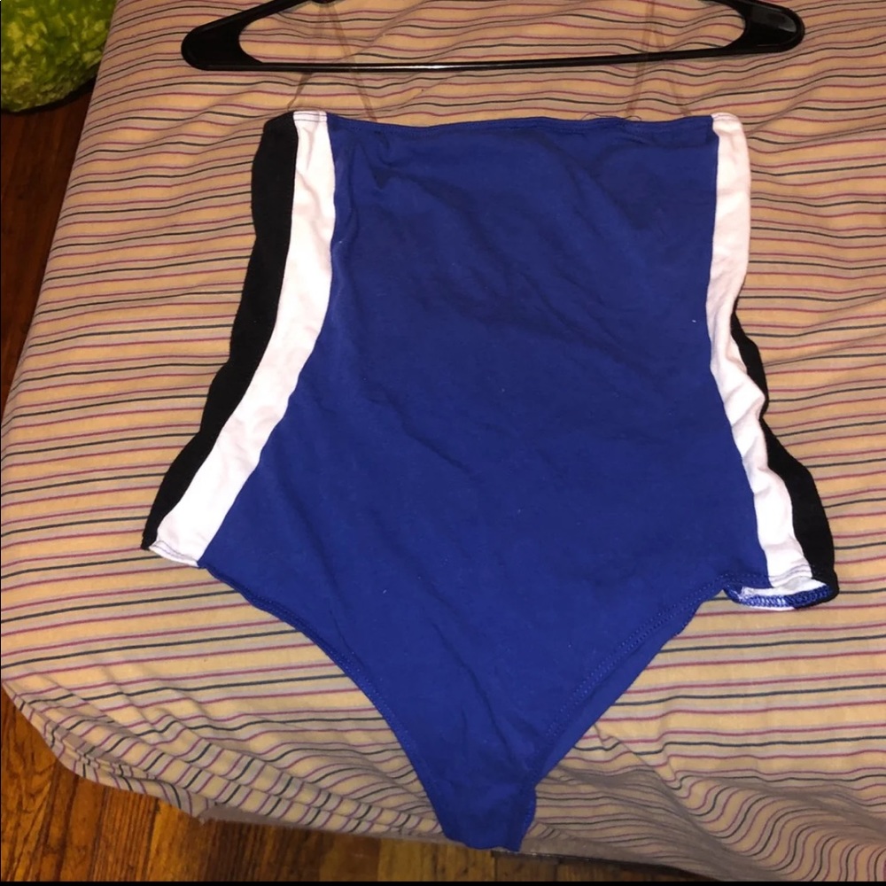 Blue strapless bodysuit